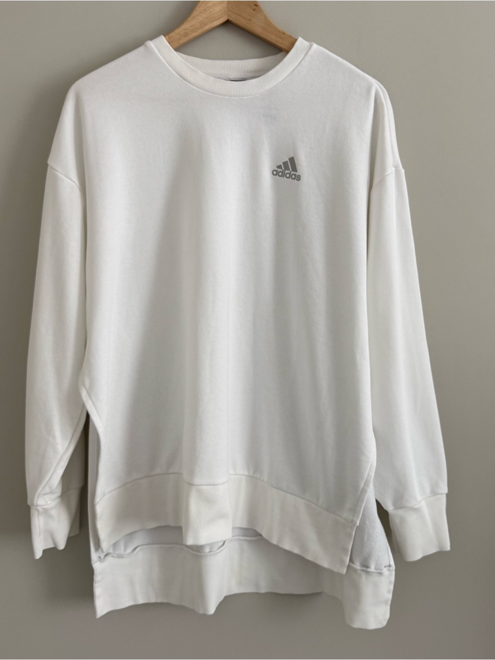 adidas White Crewneck Sweatshirt with Small Logo